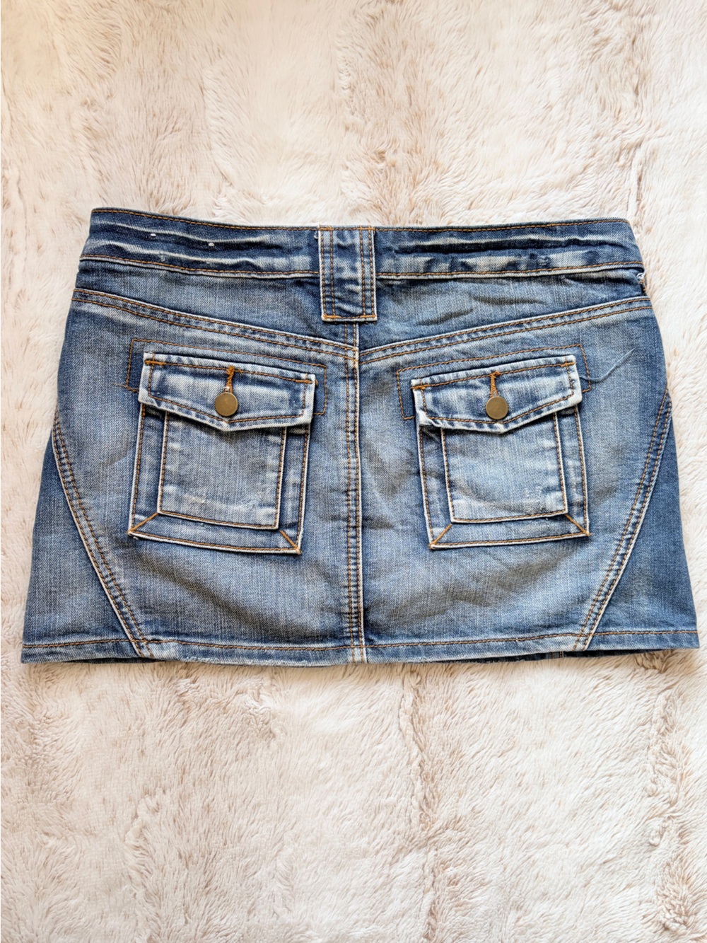 ✨ Vintage Y2K Low Rise Denim Micro Mini Skirt McBling Cargo 2000s Grunge Euro